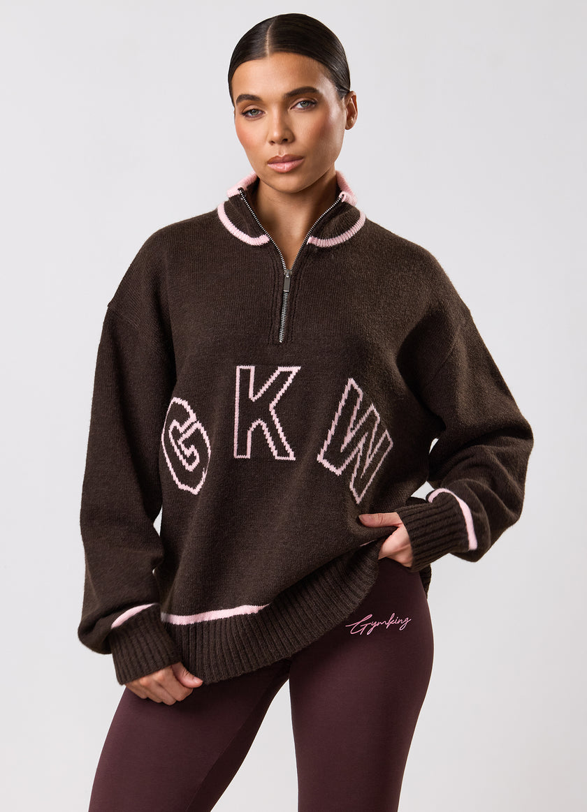 Gym King Knockout Knitted 1/4 Zip Funnel - Espresso