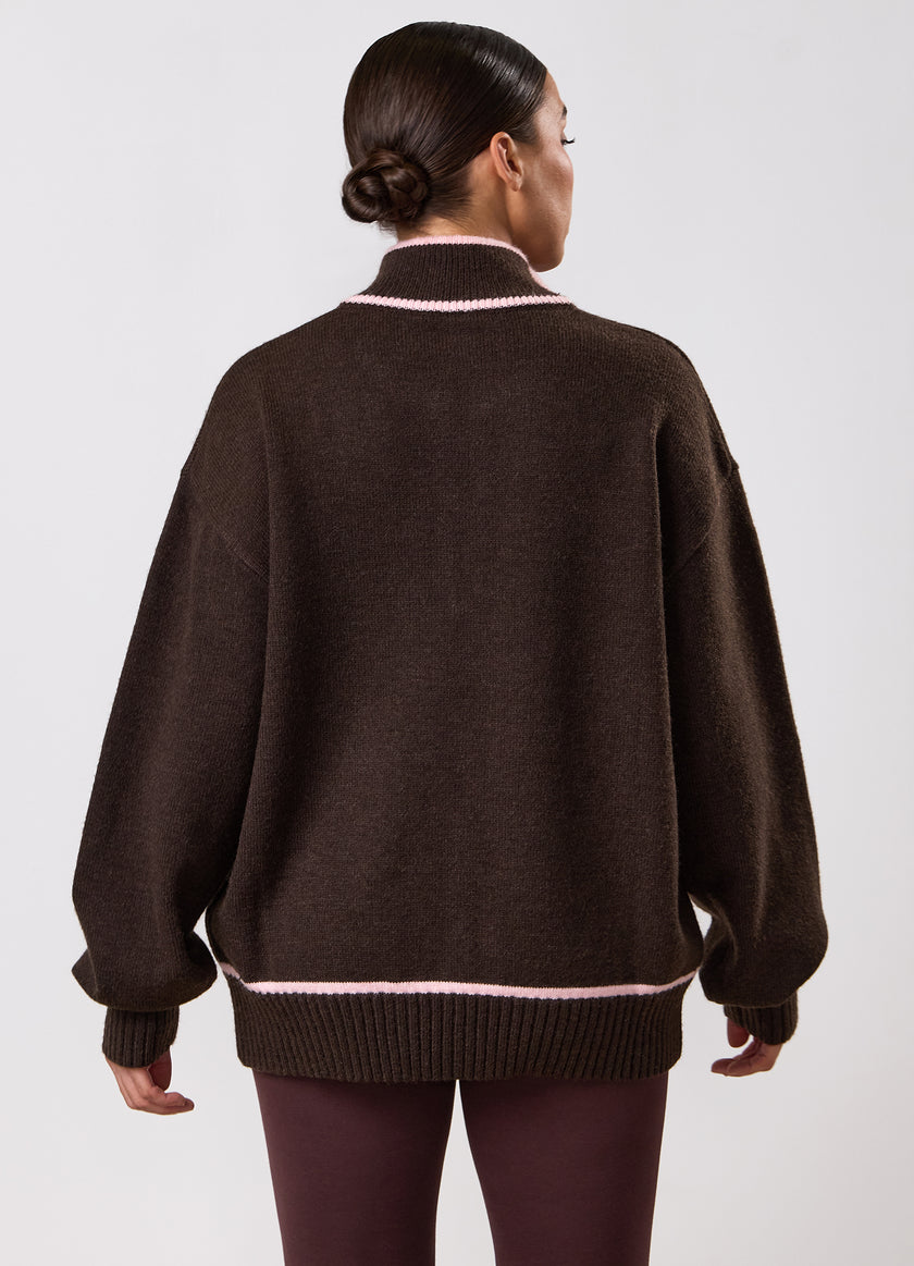 Gym King Knockout Knitted 1/4 Zip Funnel - Espresso