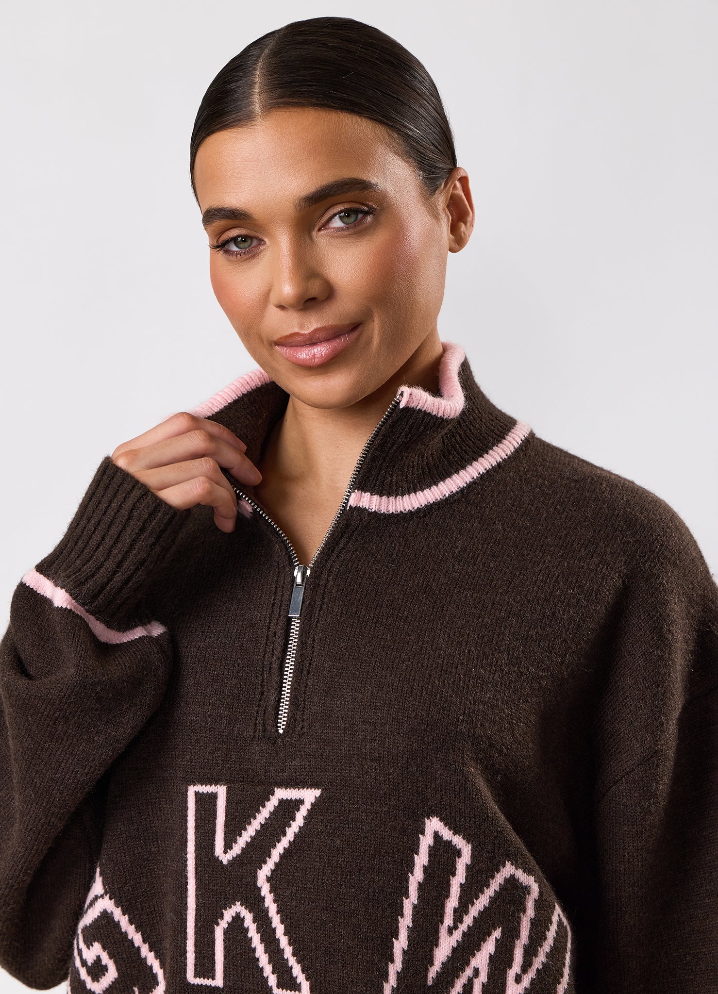 Gym King Knockout Knitted 1/4 Zip Funnel - Espresso