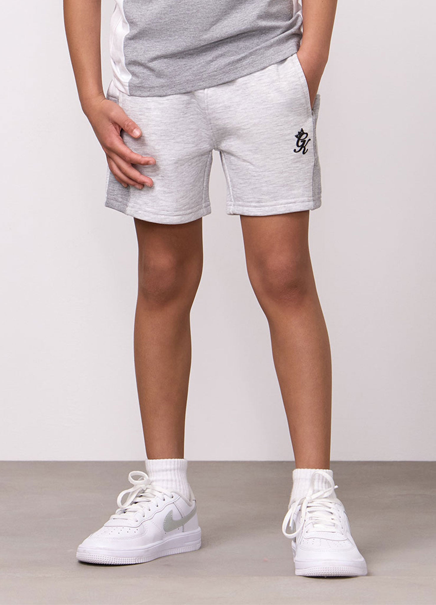 Gym King Older Kids Contrast Panel Short 6" - Snow Marl/Grey Marl/White