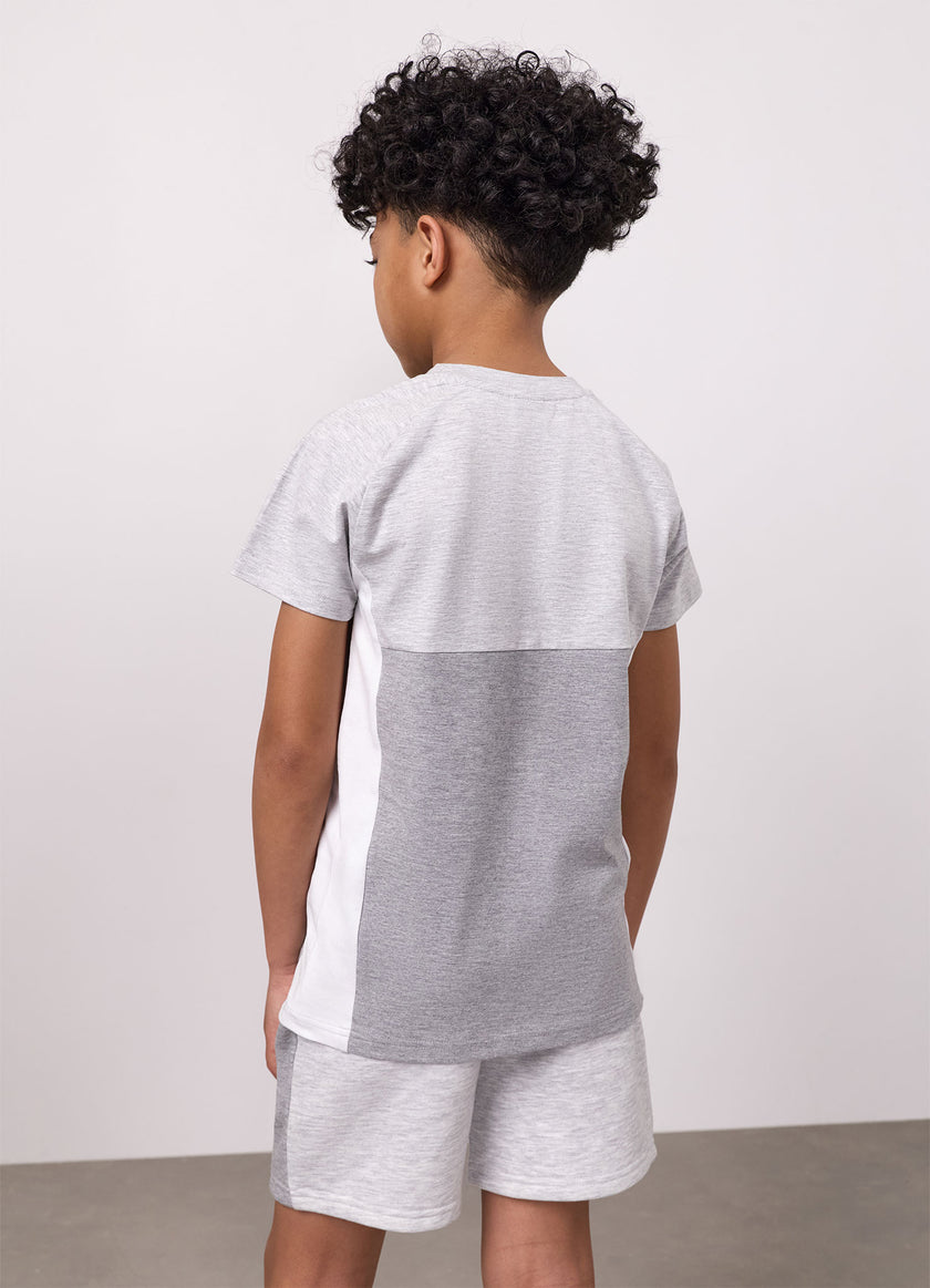 Gym King Older Kids Contrast Panel Tee - Snow Marl/Grey Marl/White