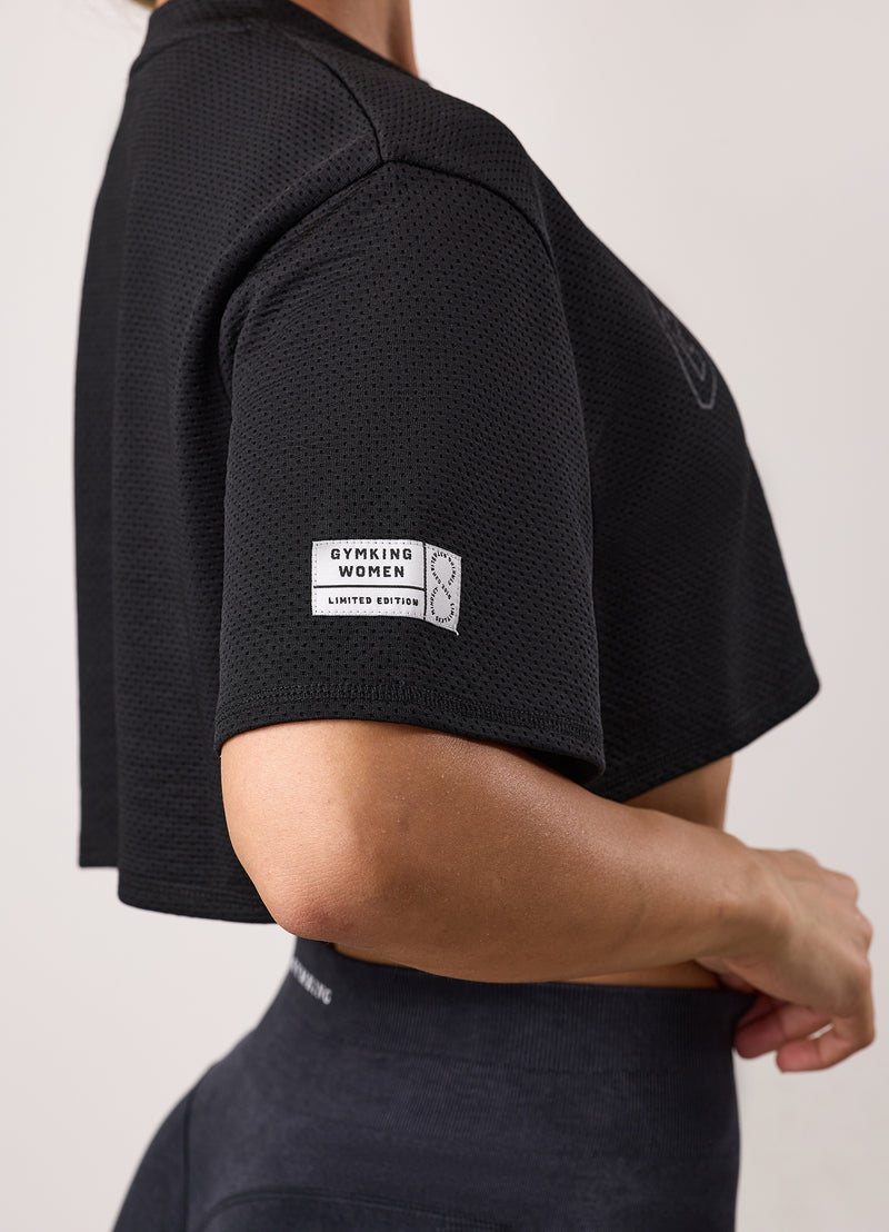 Gym King Limitless Crop Mesh Tee - Black
