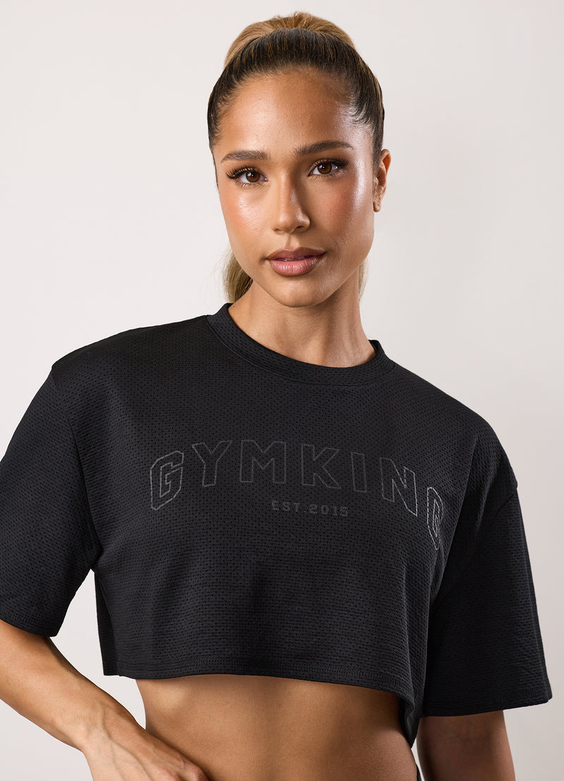 Gym King Limitless Crop Mesh Tee - Black