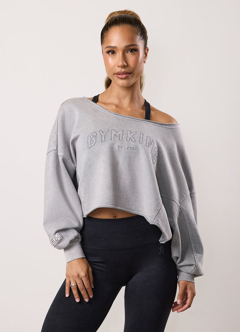 Gym King Limitless Crop Relaxed Fit Sweatshirt - Washed Light Grey