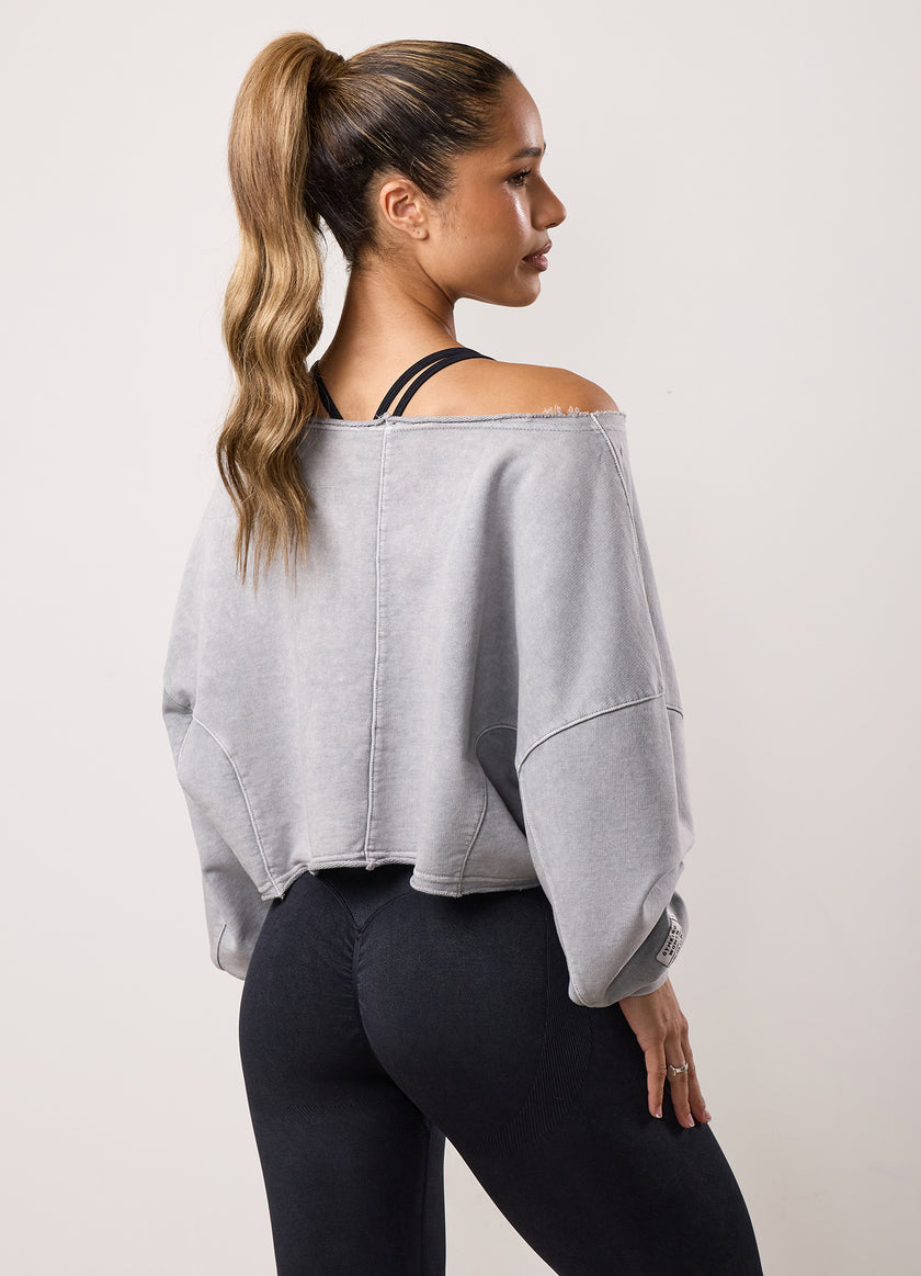 Gym King Limitless Crop Relaxed Fit Sweatshirt - Washed Light Grey