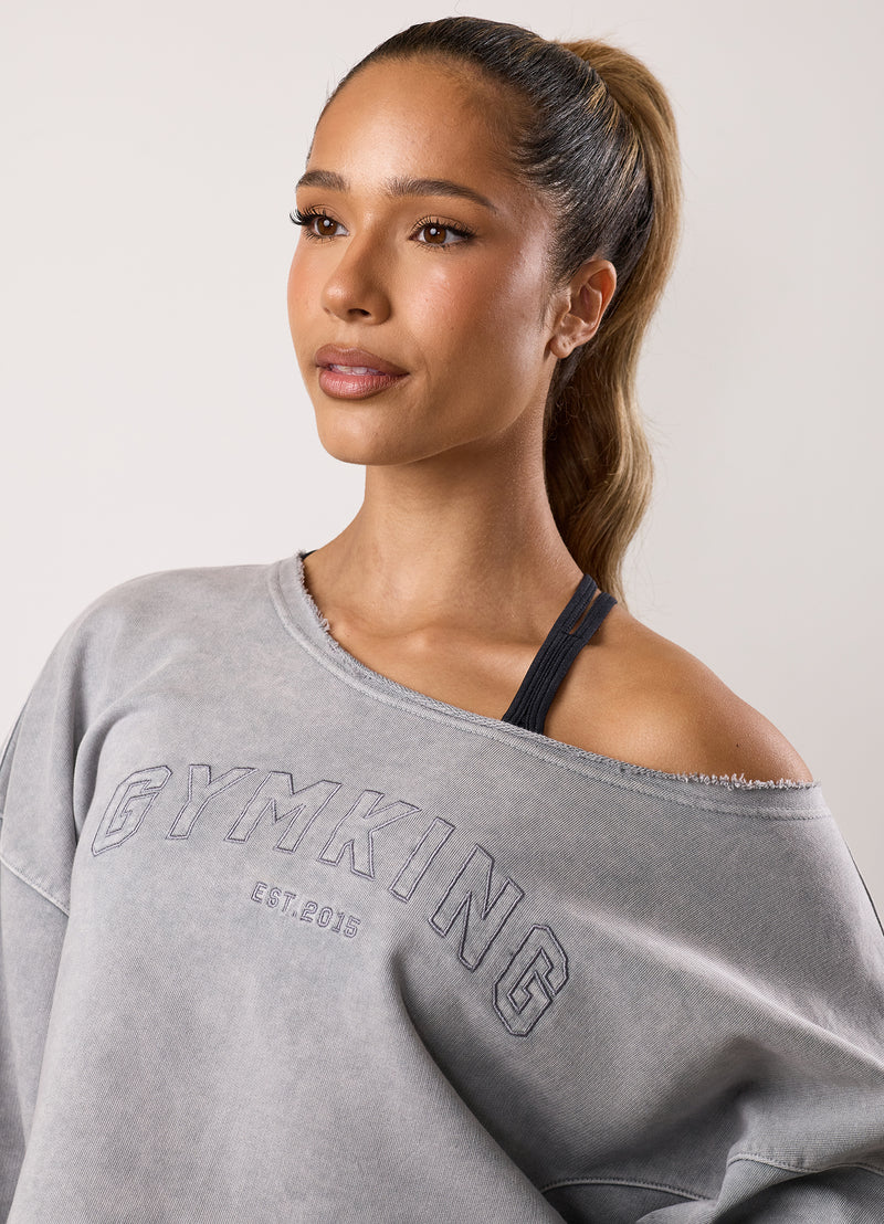 Gym King Limitless Crop Relaxed Fit Sweatshirt - Washed Light Grey