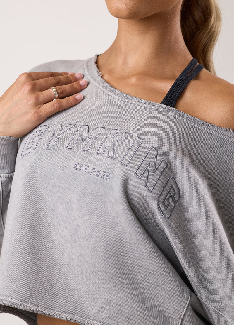 Gym King Limitless Crop Relaxed Fit Sweatshirt - Washed Light Grey