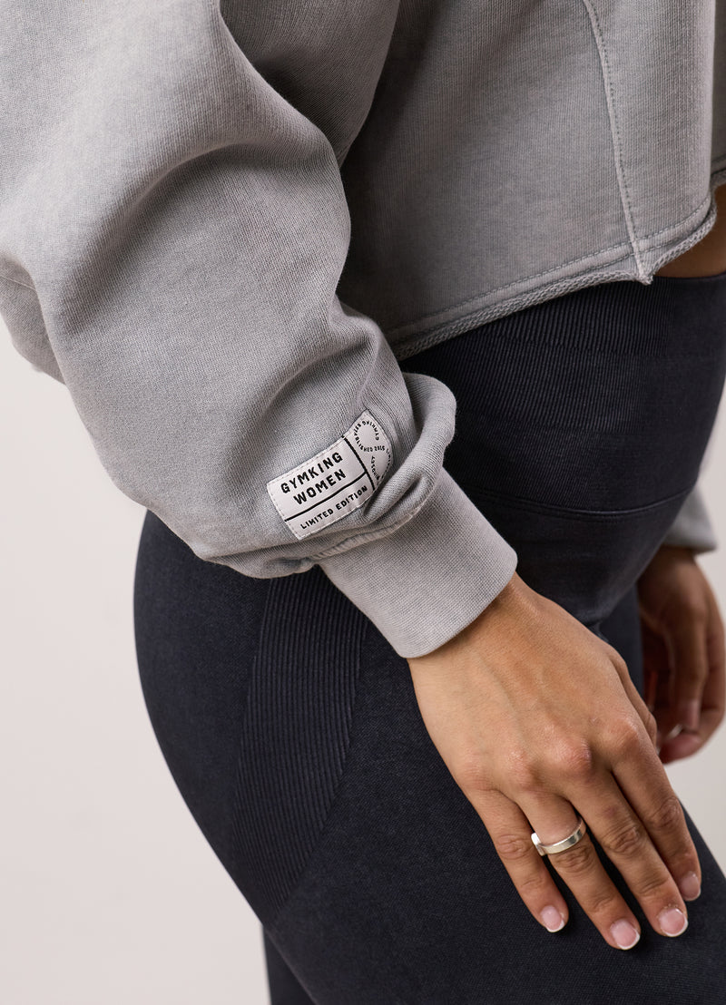 Gym King Limitless Crop Relaxed Fit Sweatshirt - Washed Light Grey