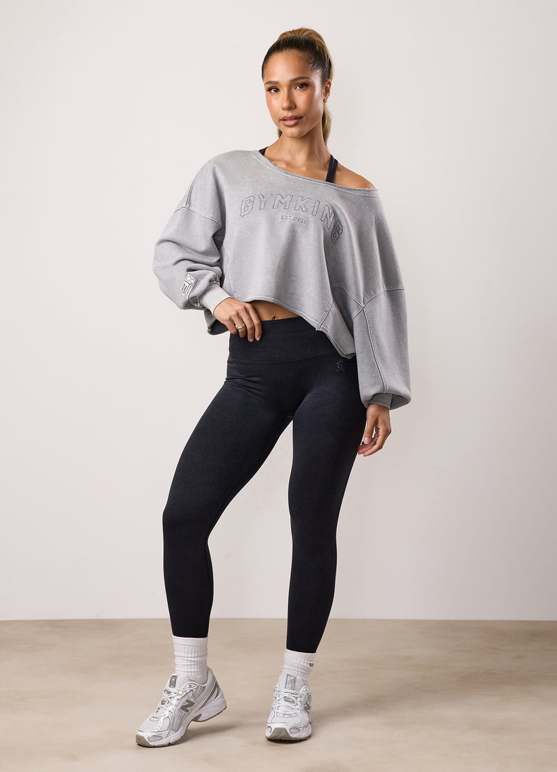 Gym King Limitless Crop Relaxed Fit Sweatshirt - Washed Light Grey