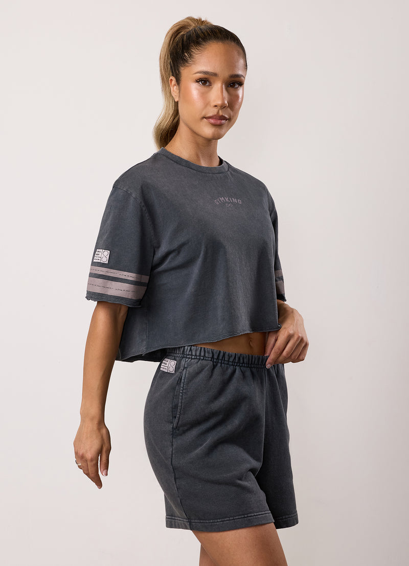 Gym King Limitless Crop Jersey Tee - Washed Black
