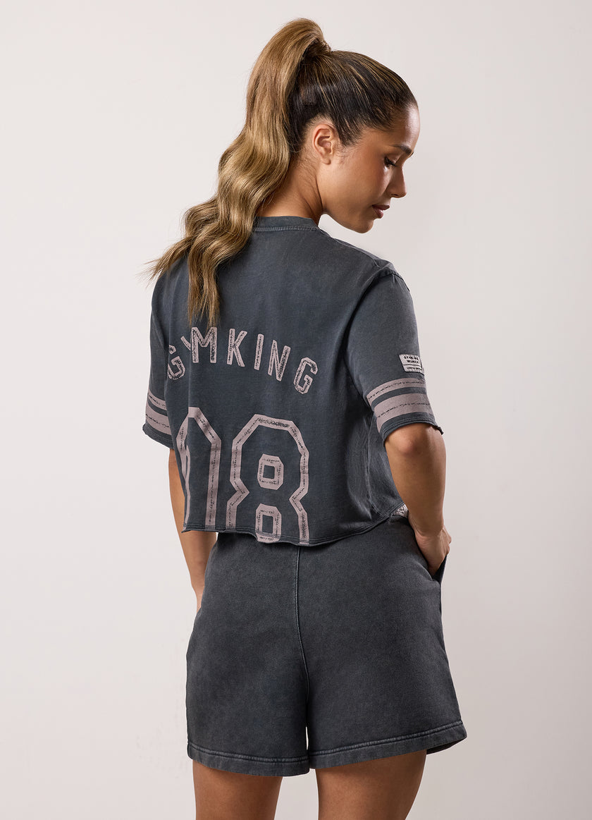 Gym King Limitless Crop Jersey Tee - Washed Black