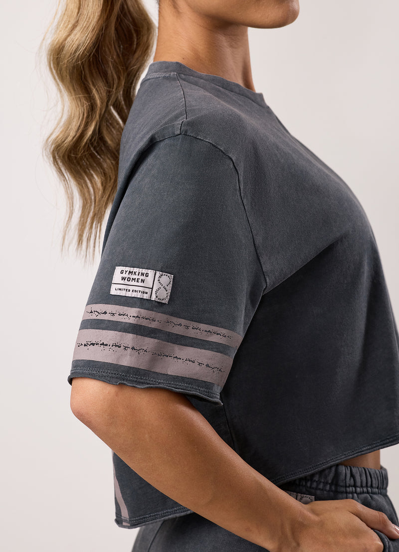 Gym King Limitless Crop Jersey Tee - Washed Black