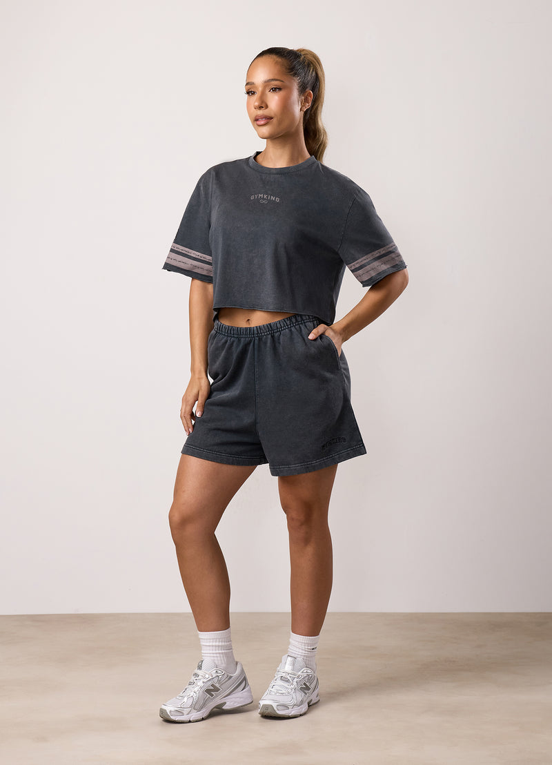 Gym King Limitless Crop Jersey Tee - Washed Black