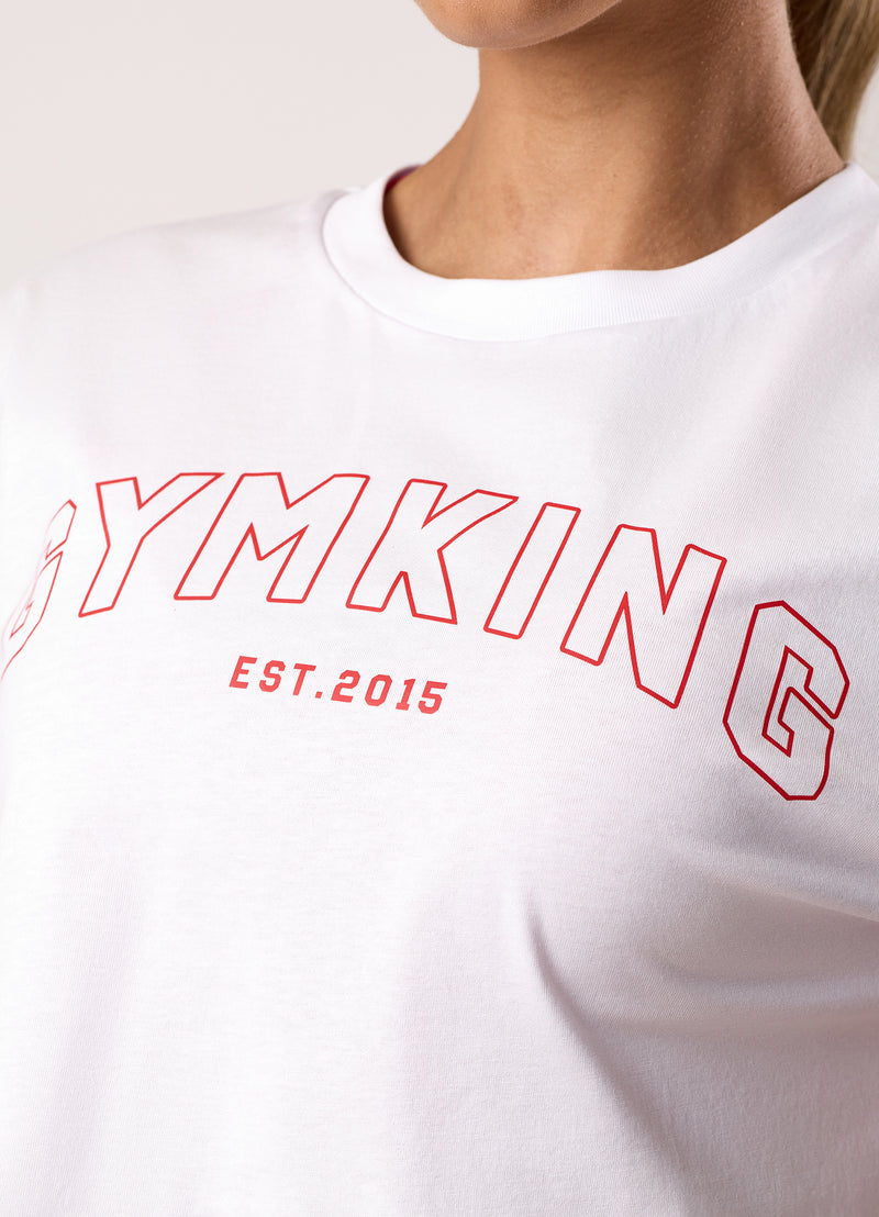 Gym King Limitless Crop Jersey Tee - White/Red