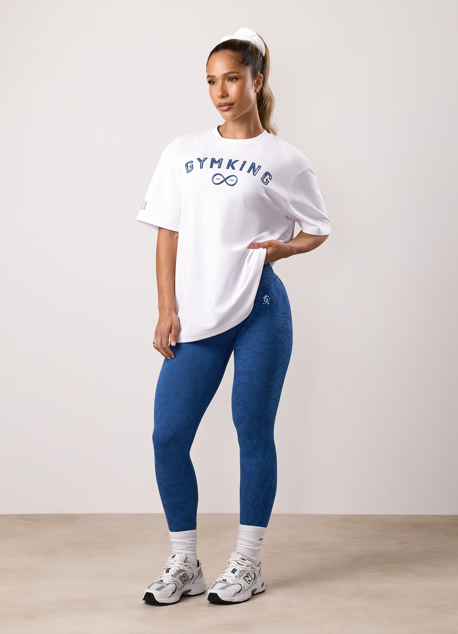 Gym King Limitless Mesh Boyfriend Tee - White/Blue