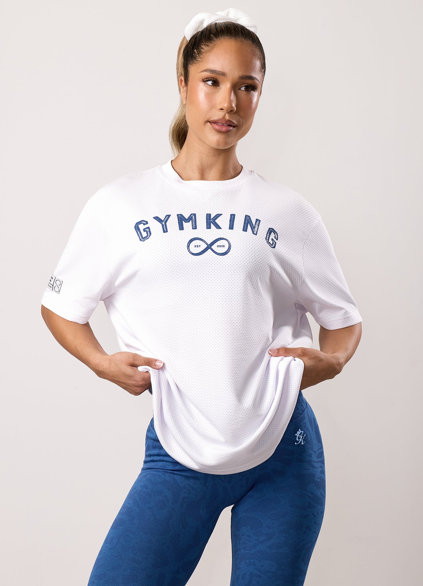 Gym King Limitless Mesh Boyfriend Tee - White/Blue