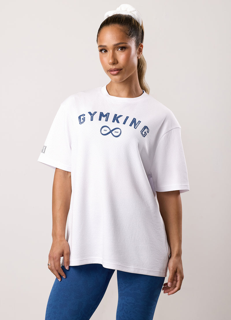 Gym King Limitless Mesh Boyfriend Tee - White/Blue