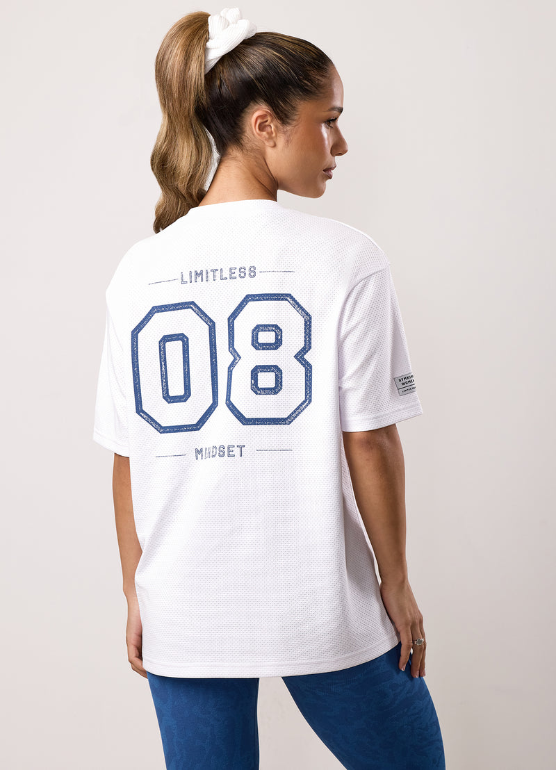 Gym King Limitless Mesh Boyfriend Tee - White/Blue