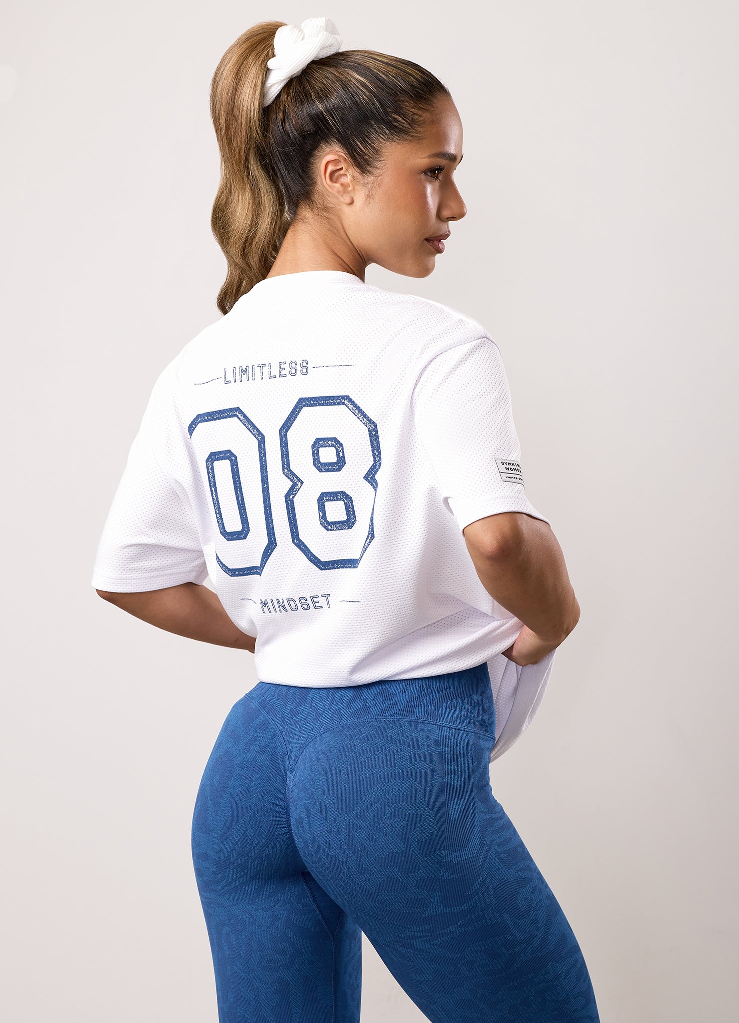 Gym King Limitless Mesh Boyfriend Tee - White/Blue