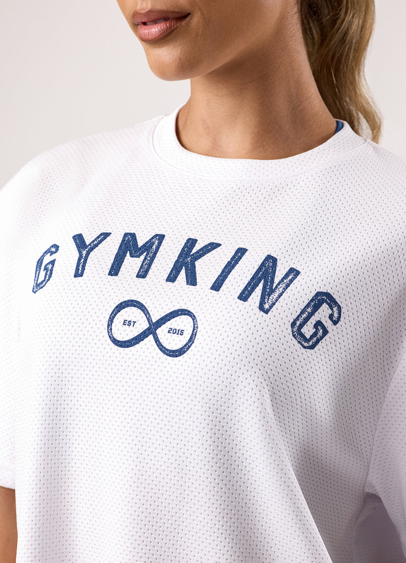 Gym King Limitless Mesh Boyfriend Tee - White/Blue