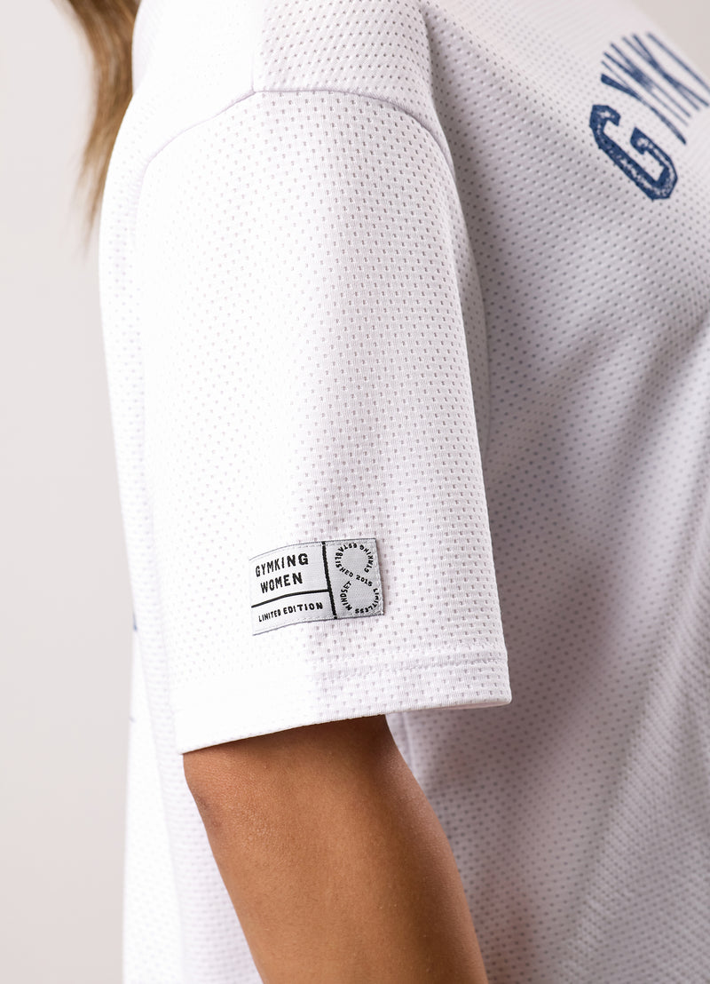 Gym King Limitless Mesh Boyfriend Tee - White/Blue