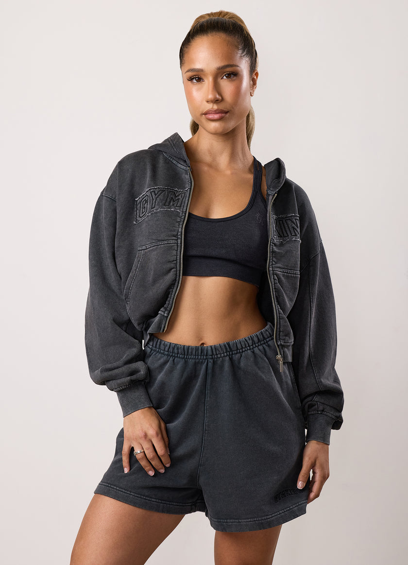 Gym King Limitless Relaxed Fit Full Zip Hood - Washed Black