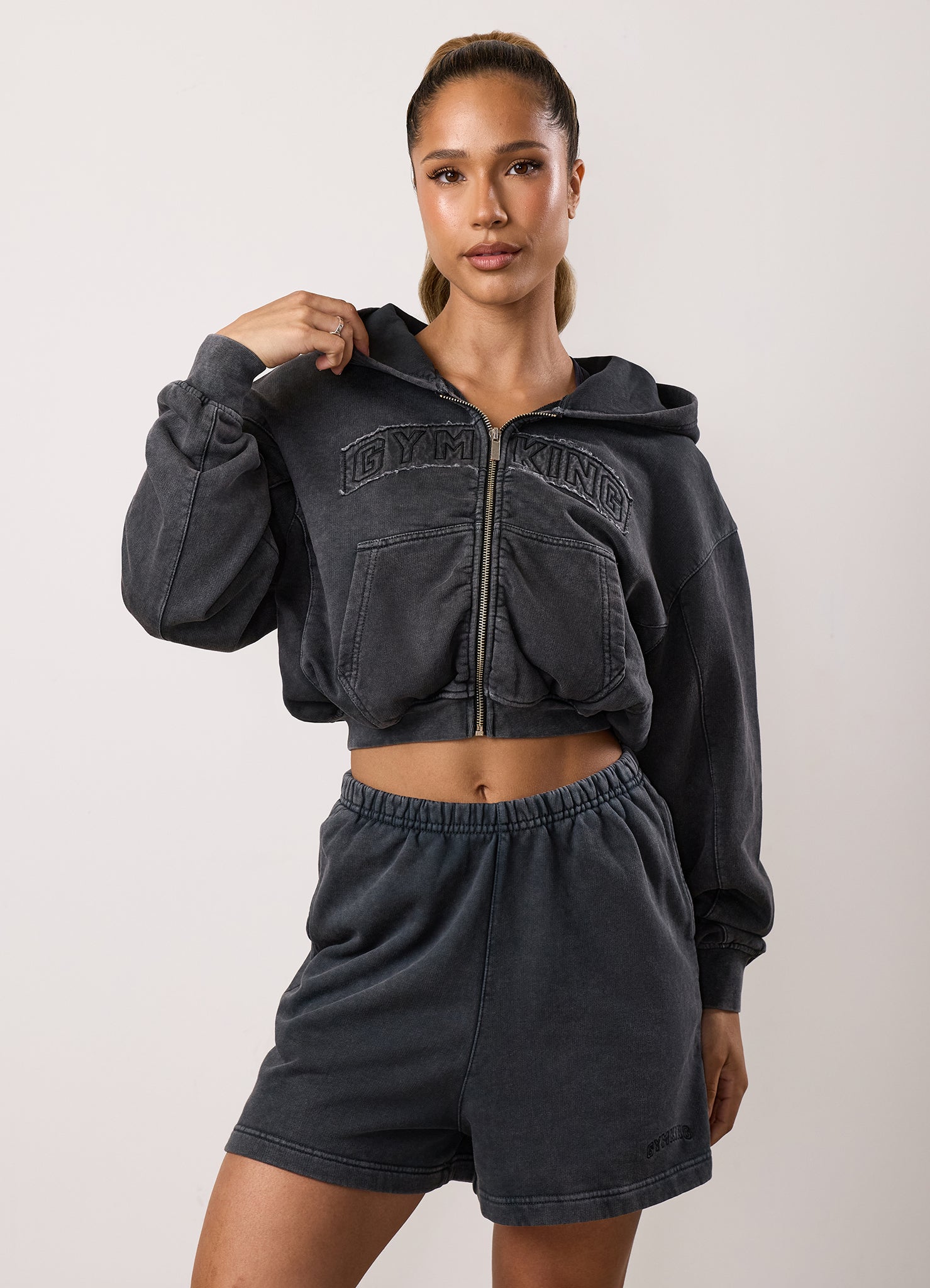 Gym King Limitless Relaxed Fit Full Zip Hood - Washed Black