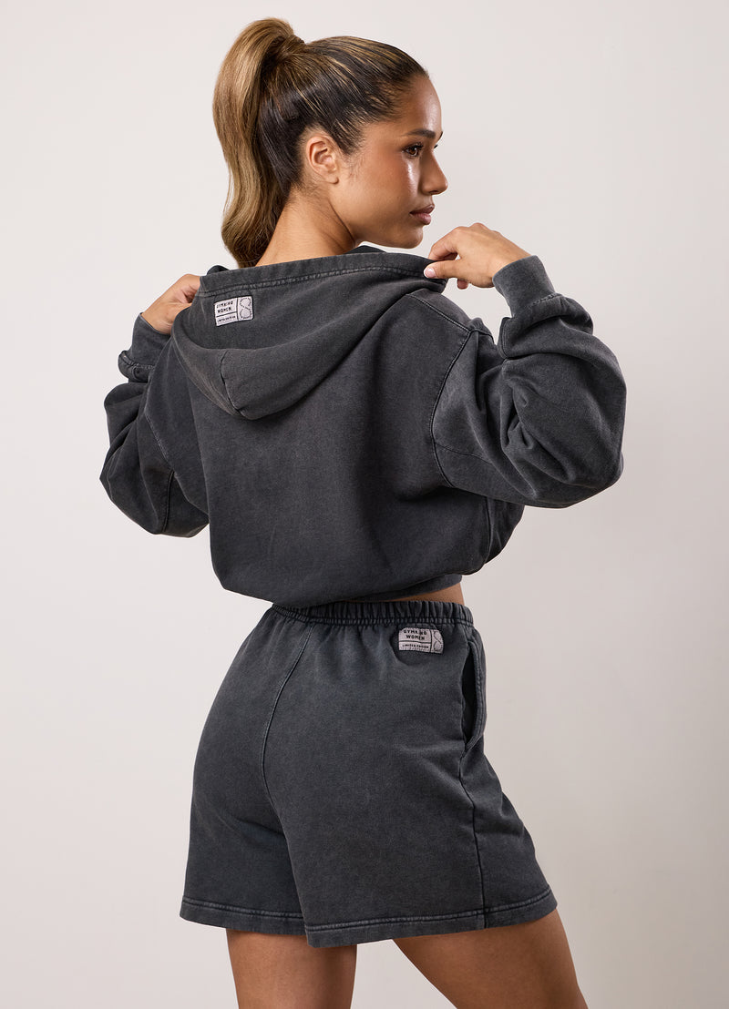 Gym King Limitless Relaxed Fit Full Zip Hood - Washed Black