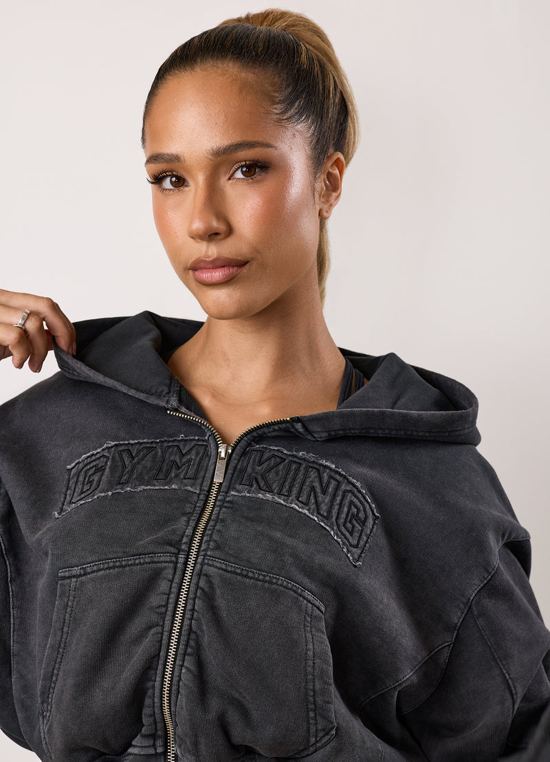 Gym King Limitless Relaxed Fit Full Zip Hood - Washed Black