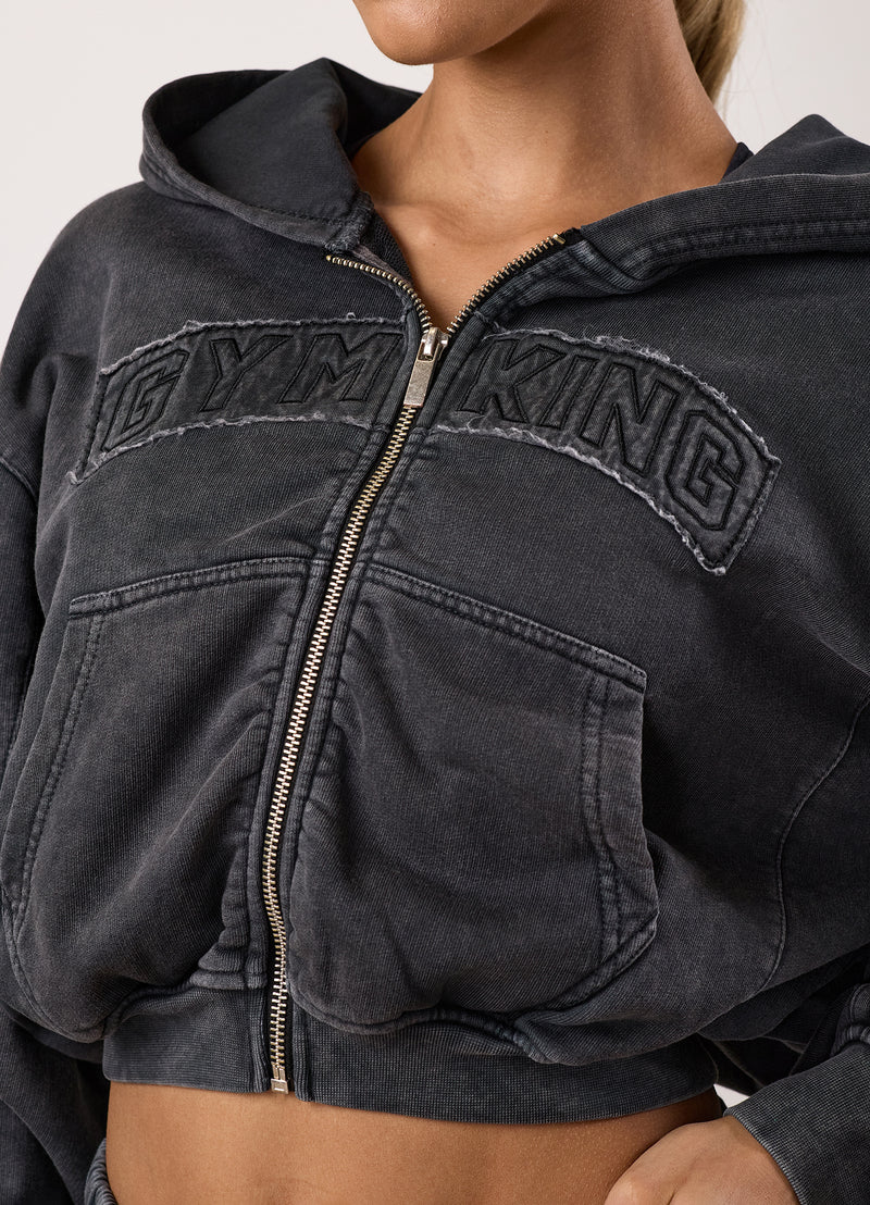 Gym King Limitless Relaxed Fit Full Zip Hood - Washed Black