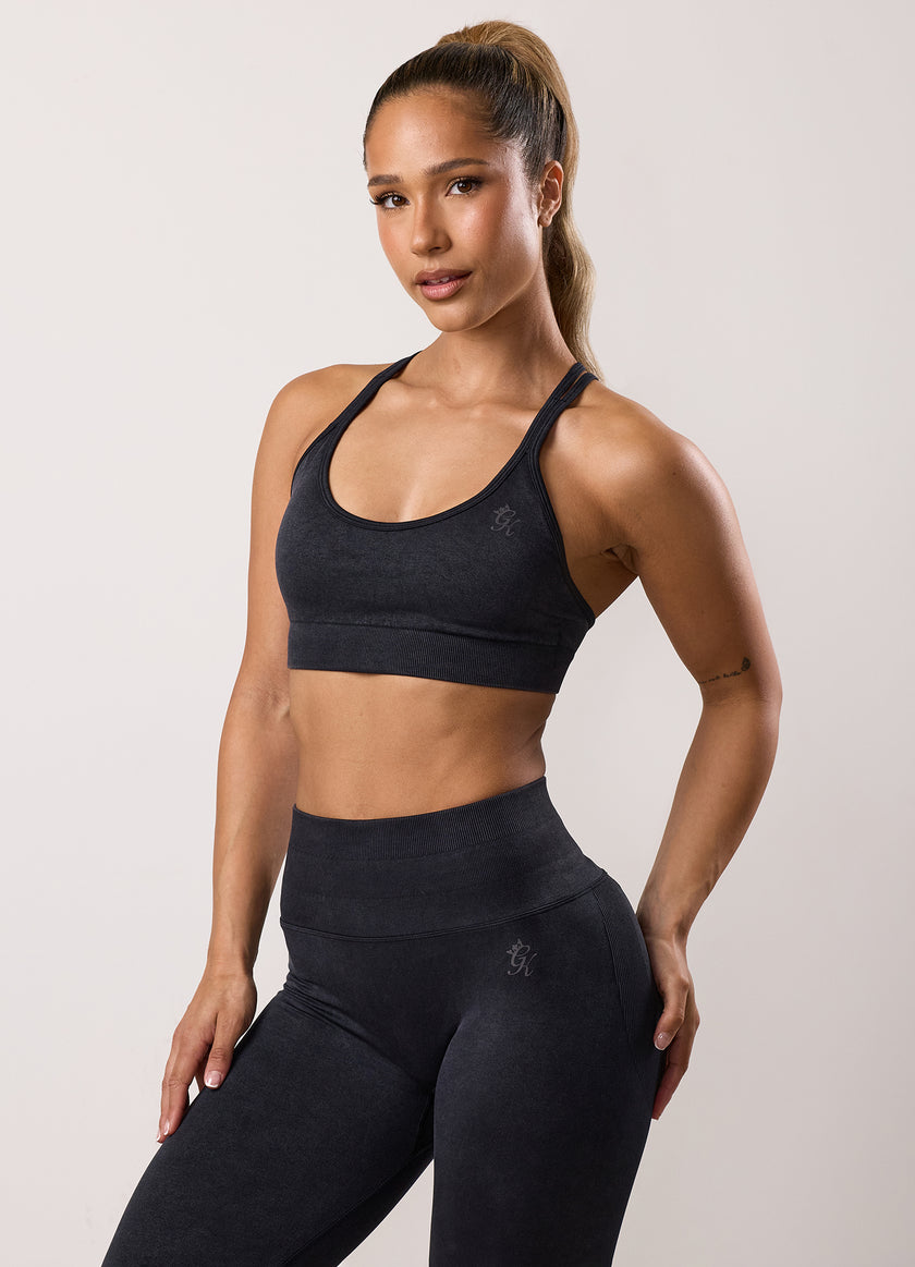 Gym King Limitless Seamless Sculpt Micro Bra - Black Acid Wash