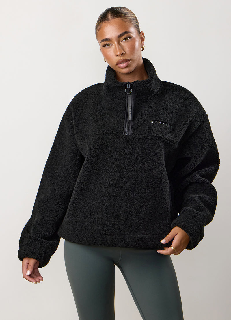 Gym King Linear Borg 1/4 Zip Fleece - Black