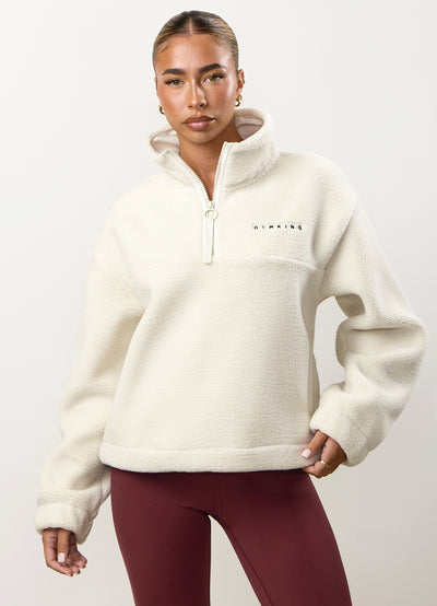 Gym King Linear Borg 1/4 Zip Fleece - Cream