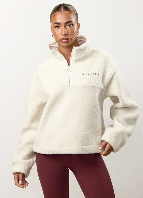 Gym King Linear Borg 1/4 Zip Fleece - Cream