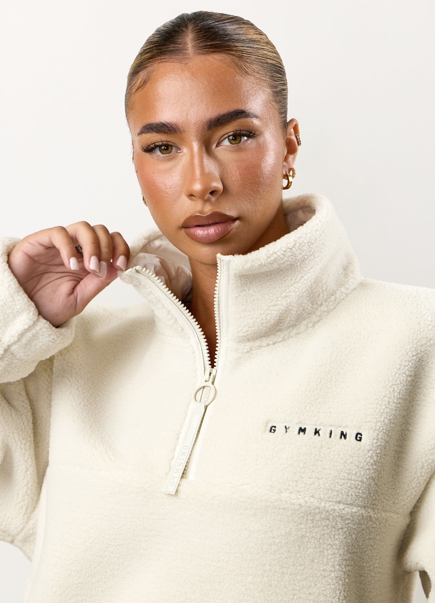 Gym King Linear Borg 1/4 Zip Fleece - Cream