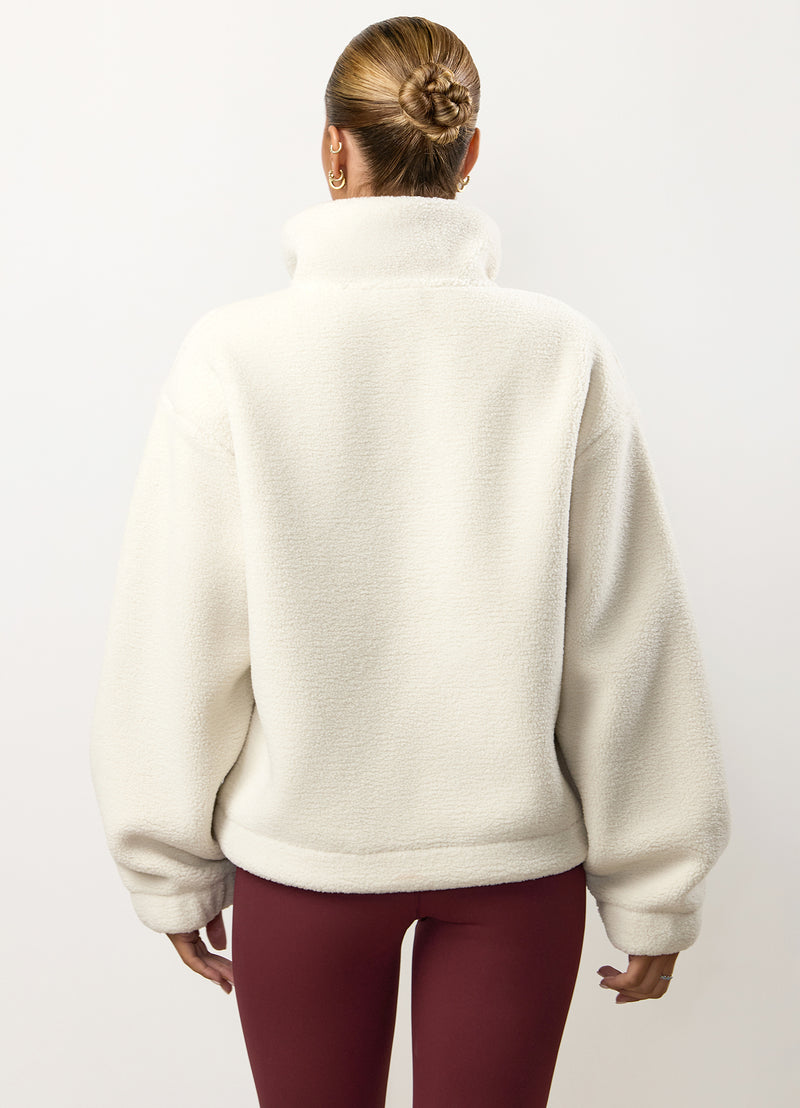 Gym King Linear Borg 1/4 Zip Fleece - Cream