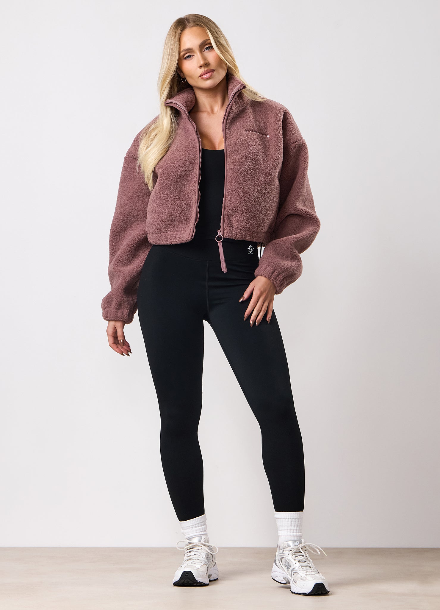 Gym King Linear Cropped Borg Full Zip - Brown Plum