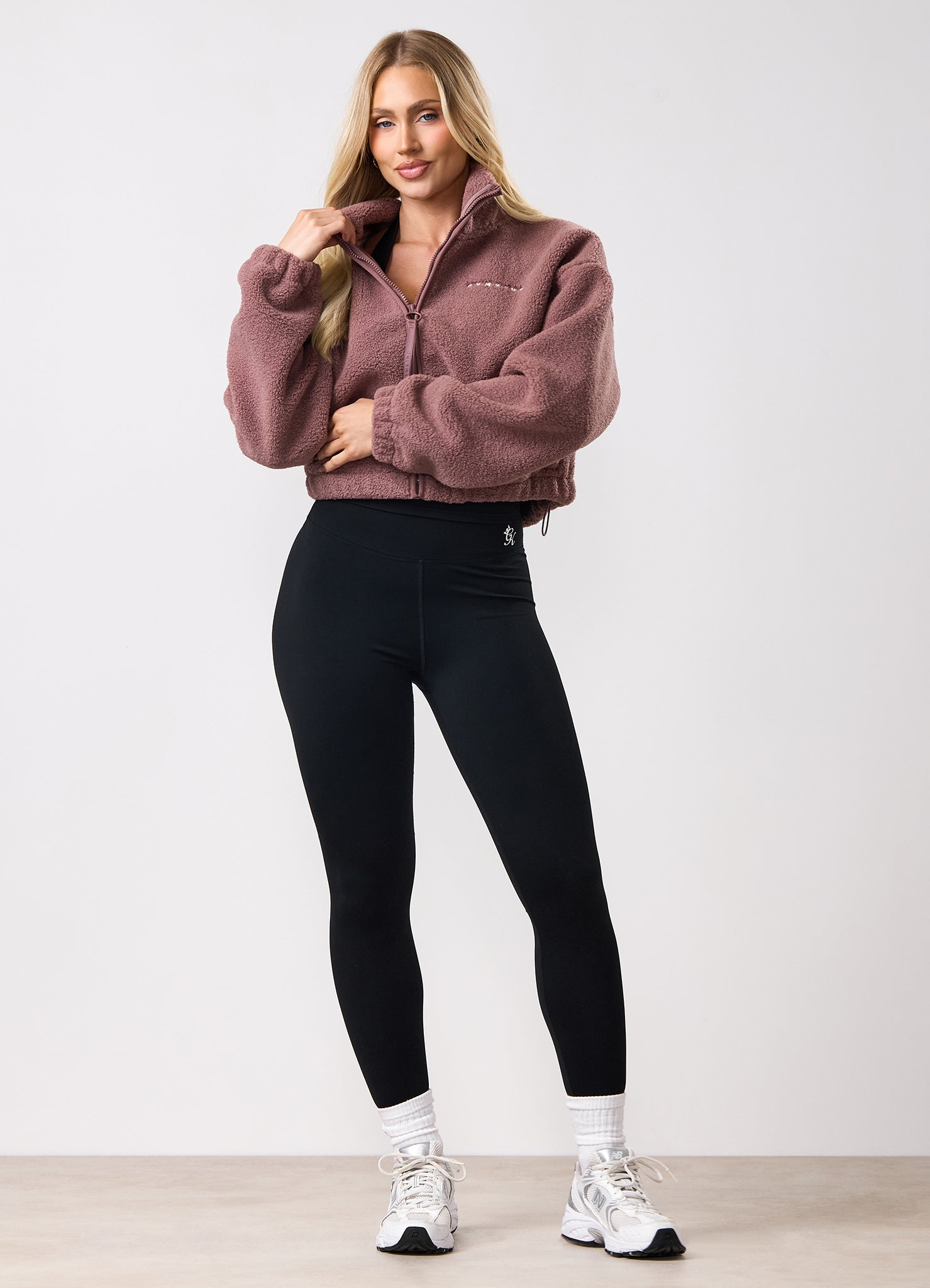 Gym King Linear Cropped Borg Full Zip - Brown Plum