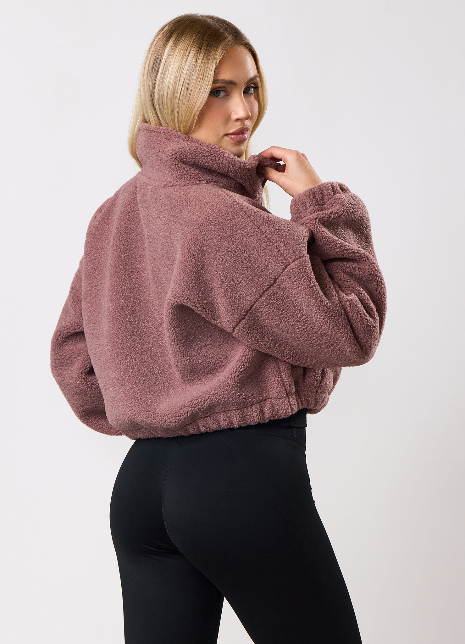 Gym King Linear Cropped Borg Full Zip - Brown Plum