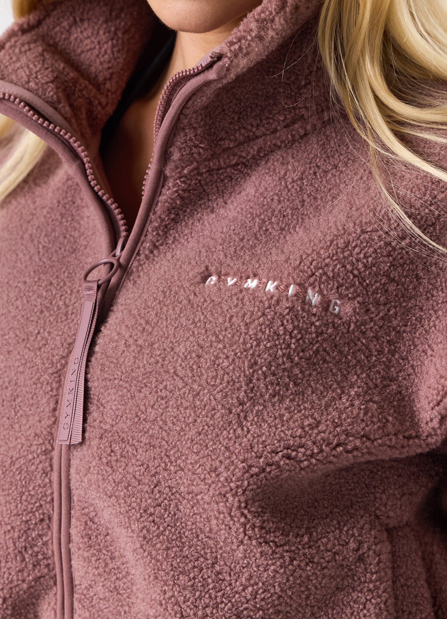 Gym King Linear Cropped Borg Full Zip - Brown Plum