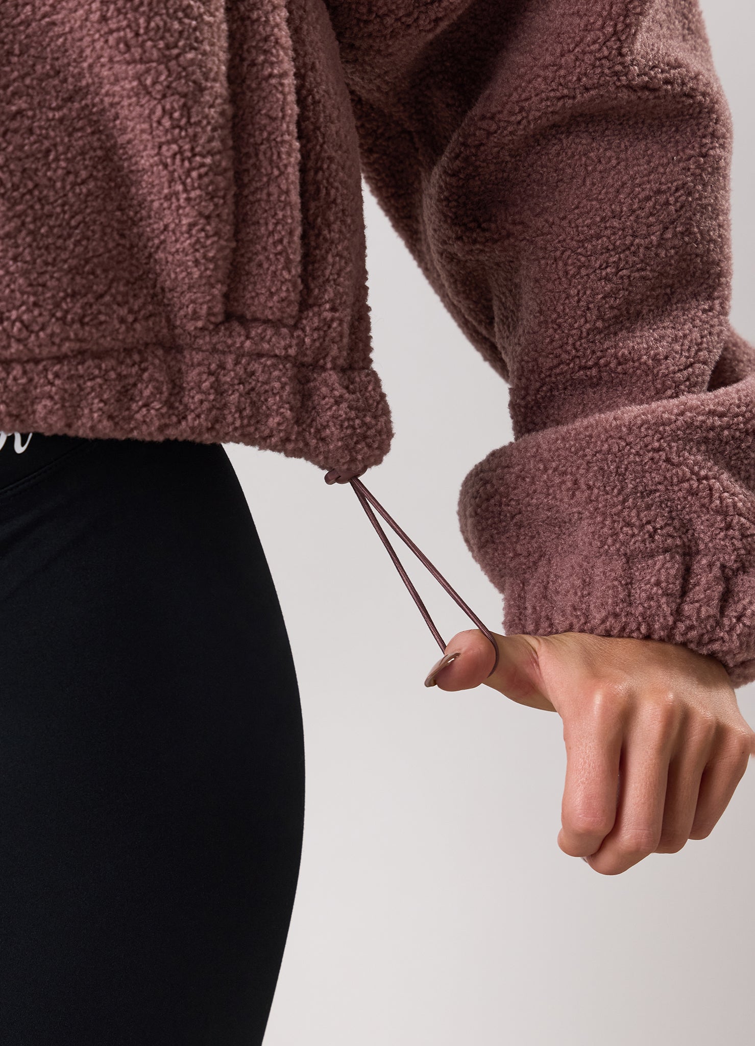 Gym King Linear Cropped Borg Full Zip - Brown Plum