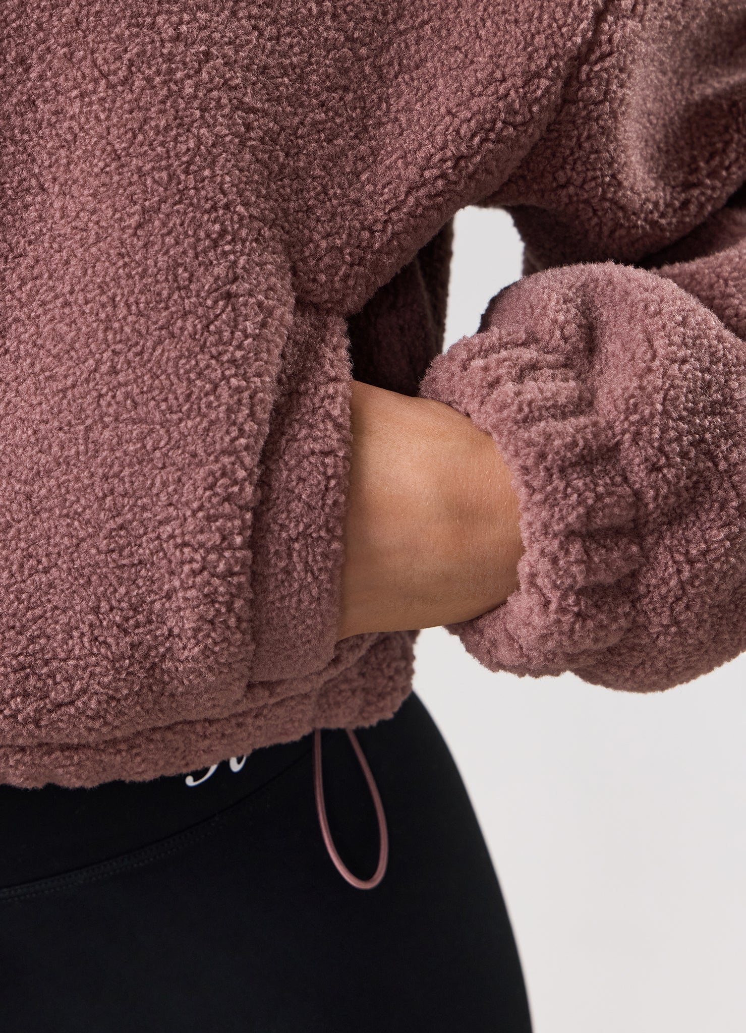 Gym King Linear Cropped Borg Full Zip - Brown Plum