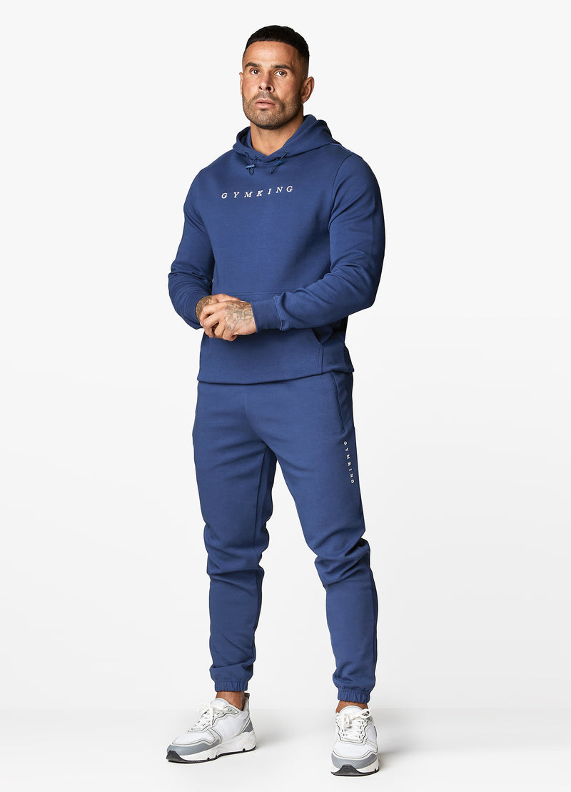 Gym King Linear Print Interlock Hood - Indigo Blue
