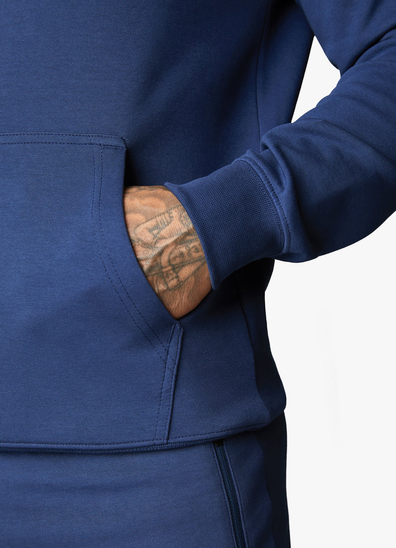 Gym King Linear Print Interlock Hood - Indigo Blue