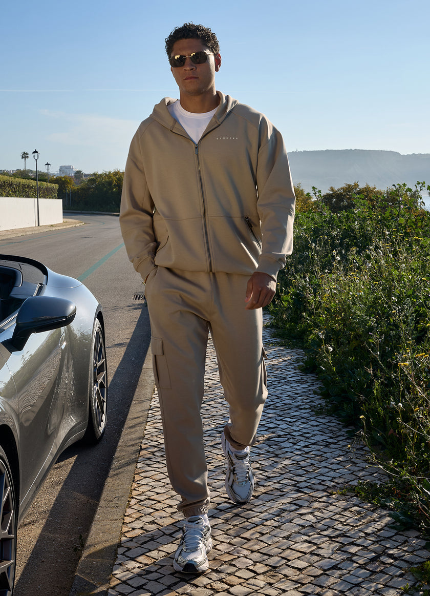 Gym King Linear Travel Full Zip Hood Tracksuit - Claydust