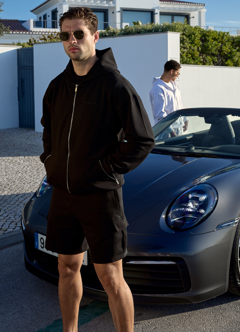 Gym King Linear Travel Full Zip Hood and Shorts - Black