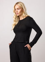 Gym King Lounge Long Sleeve Button Top - Black thumbnail