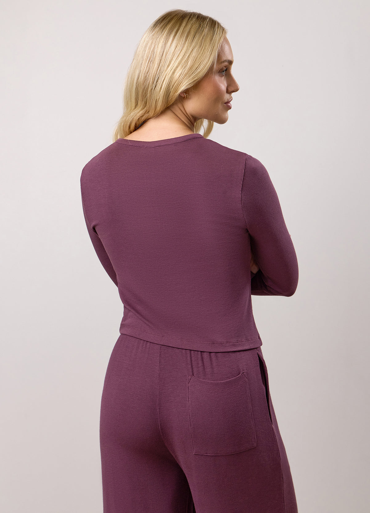 Gym King Lounge Long Sleeve Button Top - Mulberry