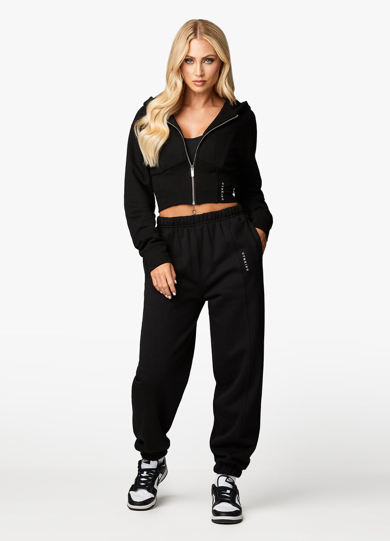 Gym King Malibu Corset FZ Hood & Jogger - Black