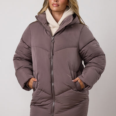 Gym King Mid Length Puffer Coat - Deep Mocha